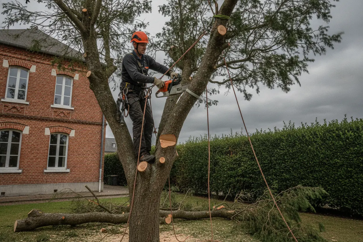 Abattage sécurisé d'un arbre près du centre havrais