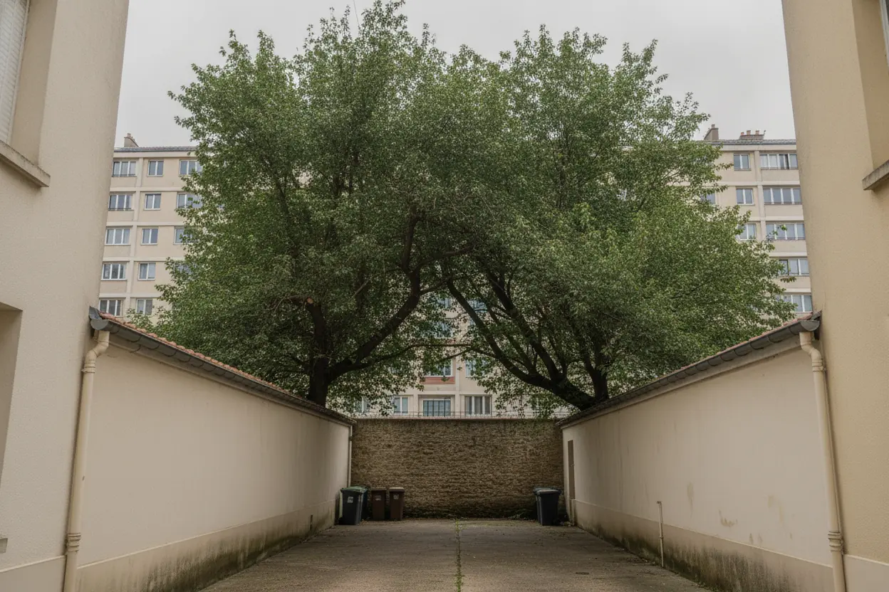 Cour urbaine dégagée après taille en hauteur maîtrisée