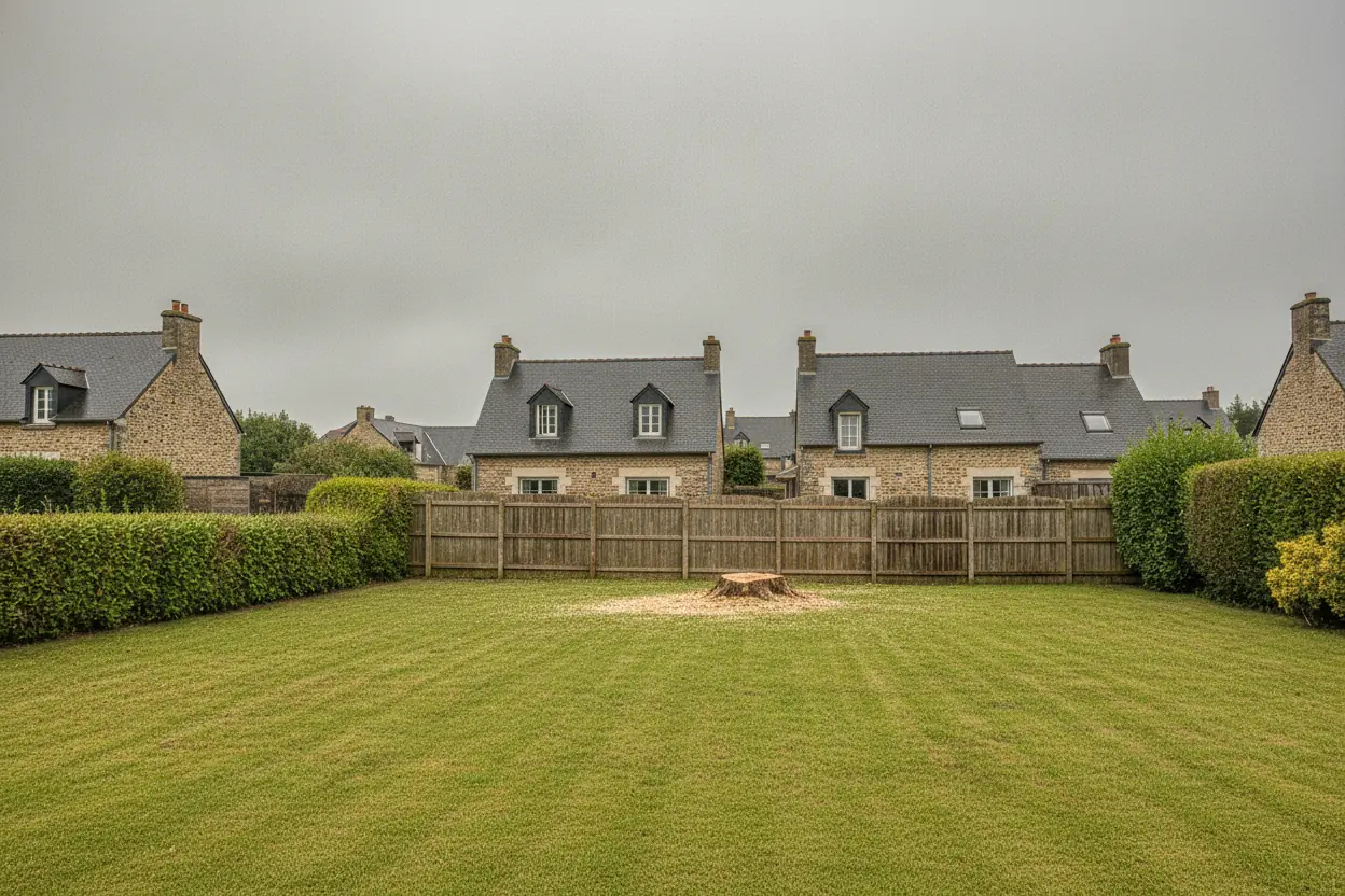 Jardin dégagé à Harfleur après démontage sécurisé, souche rasée