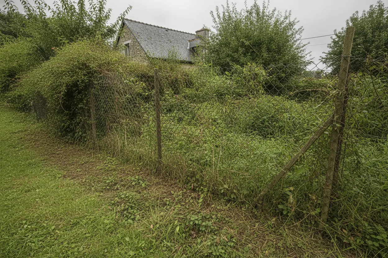 Clôture dégagée à Harfleur après débroussaillage et évacuation des déchets verts